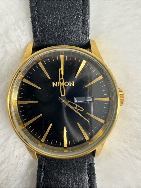 Nixon Other - Nixon Gold-Tone Case Watch with Black Leather Strap Men’s